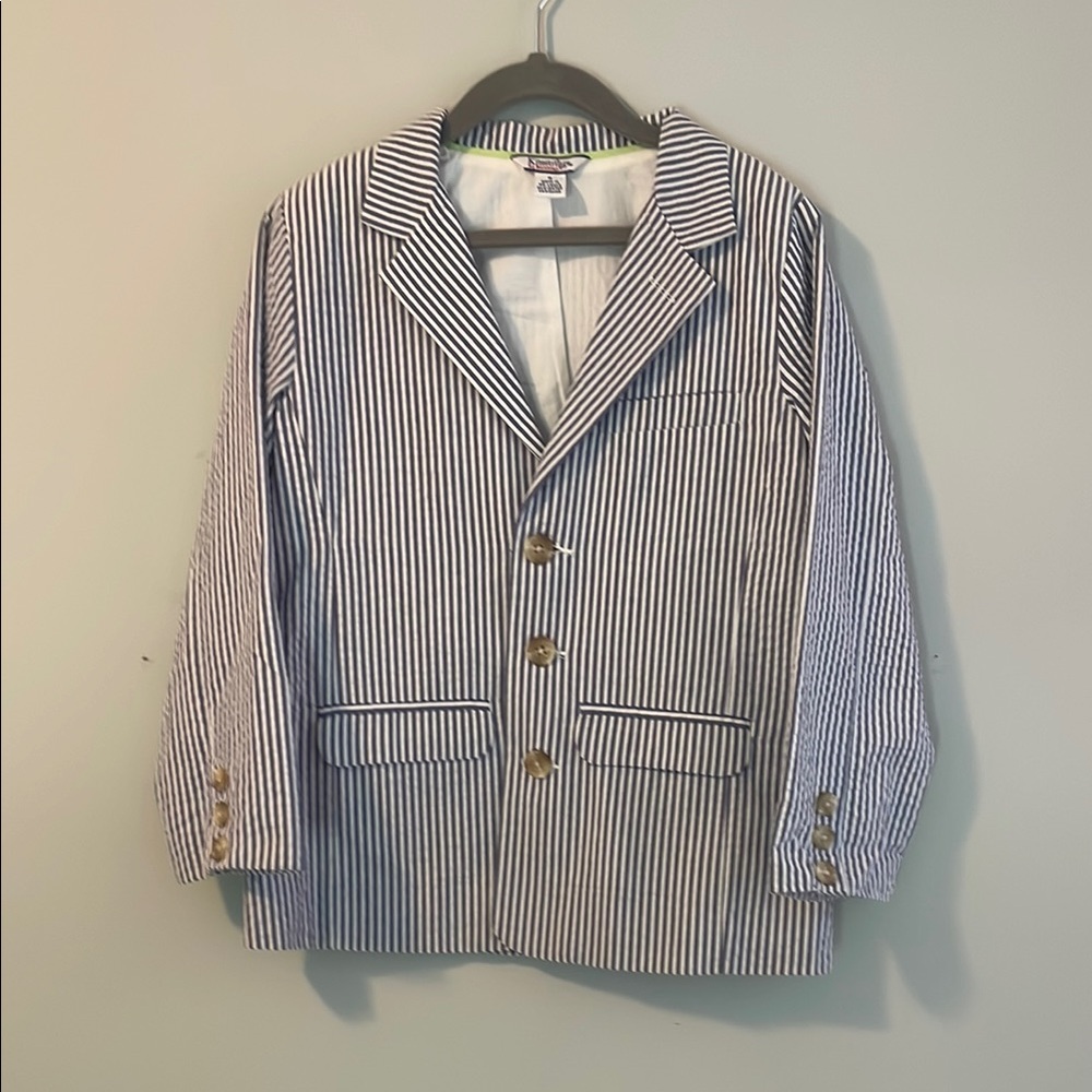 Kitestrings by Hartstrings boys blue/white seersucker blazer size:6